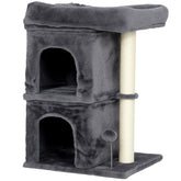 Kozy - 66 cm Small Cat Tree for Large Cats, Cat Tower w/ Large Top Perch, 2 Condos, Sisal Scratching Post, Toy Ball, Dark Grey