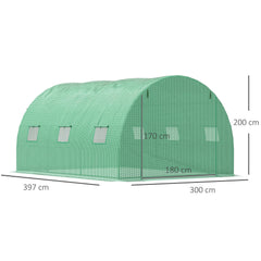 Kozy Walk-in Polytunnel Greenhouse, Outdoor Garden Tunnel Greenhouse Tent with Zipped Roll-Up Door and 6 Mesh Windows, 4 x 3M
