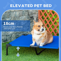 PawHut Raised Dog Bed Cat Elevated Lifted Portable Camping w/ Metal Frame for Large Dogs, Blue | Aosom UK