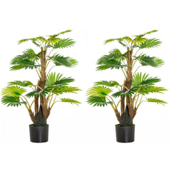HOMCOM 2 Pack Artificial Plant Palm Tree in Pot, Fake Plants for Home Indoor Outdoor Decor, 135cm, Green | Aosom UK