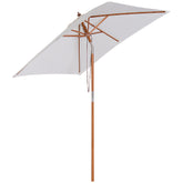 Kozy 2m x 1.5m Garden Parasol Umbrella with Tilting Sunshade Canopy, Outdoor Market Table Umbrella with Wood and Bamboo Frame, Cream White