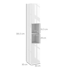 Kleankin Freestanding Bathroom Cabinet, High Gloss Storage Cabinet Floor Storage Cupboard with Mirror, 2 doors and Adjustable Shelves, White