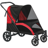 Kozy - Foldable Pet Stroller for Large Dogs with Four Big Wheels, Shock-Absorbing Frame, Safety Leashes, Brakes, Red/Black