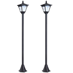 Outsunny Set of 2 Outdoor Garden Solar Post Lamp Sensor Dimmable LED Lantern Bollard IP44 Energy-saving 1.2M Tall, Black | Aosom UK