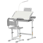 HOMCOM Children's Study Desk Set: USB Lamp, Storage Drawer, Activity Table for Arts & Crafts, Grey & White | Aosom UK