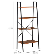 HOMCOM 4-Tier Vintage Ladder Shelf Bookcase Wood Storage Rack Stand Plants Display Black brown | Aosom UK