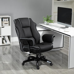 Kozy Faux Leather Executive Office Chair, with Contrast Piping - Black/White
