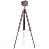 Kozy Industrial Tripod Floor Lamp, Nautical Searchlight with Adjustable Height, Wood Legs, E14 Lamp Base for Living Room, Bedroom, Grey and Bronze