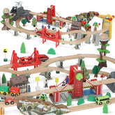 Kozy 100 Piece Wooden Train Set for Kids 3+ Years with Track, Crane, Battery Operated Train