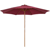 Kozy 3(m) Garden Parasol, Pulley Operated Patio Umbrella, Wooden Table Market Umbrella with Rope Pulley Mechanism and 8 Ribs, Wine Red