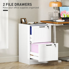 Kozy 2 Drawer Filing Cabinet with Lock, Office Storage Cabinet with Adjustable Hanging Bars for A4 Letter Size Files, White