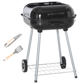 Kozy Portable BBQ Charcoal Grill with 2 Wheels and Cooking Utensils, Smoker Grill with Lid for Outdoor Barbecues, Camping, Picnic, Courtyard