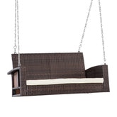 Kozy 2 Seater Rattan Garden Swing Chair, Porch Swing Bench Loveseat with Cushion, Wicker Outdoor Hanging Swinging Seat with 2 Metal Chains, 250 KG Capacity for Patio, Balcony, Cream White