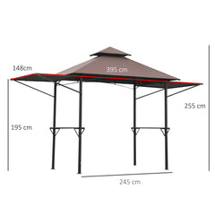 Kozy 2.4 x 1.5 m (8' x 5') Grill Gazebo Canopy with Extendable Side Awnings, Outdoor BBQ Gazebo Shelter with 2 Side Shelves for Garden, Patio, Barbecue, Picnic, Coffee