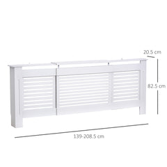 Kozy MDF Extendable Radiator Cover Cabinet Shelving Home Office Slatted Design White 139-208.5L x 20.5W x 82.5H cm