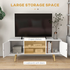 Kozy TV Stand Cabinet up to 55 Inches, TV Unit with Storage Shelves and Wood Legs for Living Room, Bedroom, White