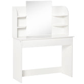 Kozy Modern Dressing Table Writing Desk W/ Mirror, Big Drawers, 2-Tier Open Shelf For Home Bedroom White