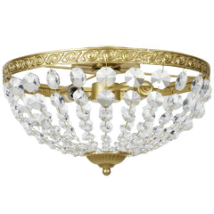 Kozy Crystal Chandelier Ceiling Light with 168 Octagonal Beads, Vintage 2-Light Flush Mount Ceiling Light for Living Room, Bedroom, Hallway, Dining Room, Gold Tone