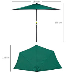 Outsunny 2.7m Balcony Half Parasol 5 Steel Ribs Construction Garden Outdoor Umbrella Green | Aosom UK