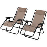 Kozy - Zero Gravity Chair Set of 2, Metal Frame Texteline Armchair Outdoor Folding and Reclining Sun Lounger with Head Pillow for Patio Decking Gardens Camping, Beige