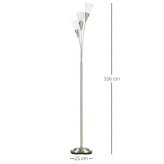 Kozy 3-Light Upright Floor Lamps for Living Room, Modern Standing Lamp for Bedroom with Steel Base, Bulb not Included, Silver