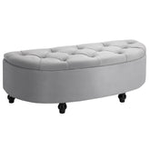 Kozy Semi-Circle Ottoman Storage Bench, Bed End Bench, Tufted Upholstered Window Seat Footrest Stool with Rubberwood Legs for Bedroom & Entryway, 120 x 46 x 42 cm, Light Grey
