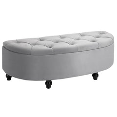 Kozy Semi-Circle Ottoman Storage Bench, Bed End Bench, Tufted Upholstered Window Seat Footrest Stool with Rubberwood Legs for Bedroom & Entryway, 120 x 46 x 42 cm, Light Grey