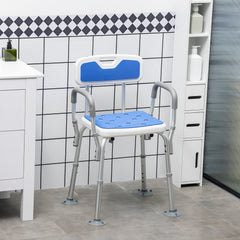 Kozy EVA Padded Shower Chair for the Elderly and Disabled, Height Adjustable Shower Stool with Back and Arms, 4 Suction Foot Pads, Blue