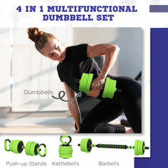 SPORTNOW 4-in-1 Adjustable Weight Dumbbells Set, Used as Barbell, Kettlebell, Push up Stand, Free Weights Set for Home Gym Training, 20KG | Aosom UK