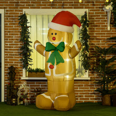 Kozy 6ft Christmas Inflatable Gingerbread Man & Santa Hat Safe Outdoor Decoration w/ Accessories