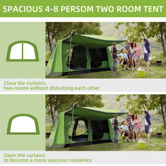 Kozy Tunnel Tent Camping Shelter w/ Porch, Two Rooms, Lamp Hook, Portable Carry Bag