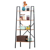 HOMCOM 4-Tier Vintage Ladder Shelf Bookcase Wood Storage Rack Stand Plants Display Black brown | Aosom UK