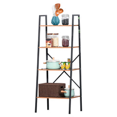 HOMCOM 4-Tier Vintage Ladder Shelf Bookcase Wood Storage Rack Stand Plants Display Black brown | Aosom UK