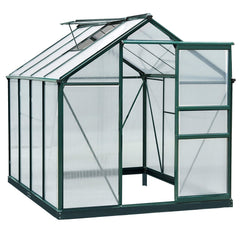 Outsunny Large Walk-In Greenhouse Aluminium Frame Greenhouse Garden Plants Grow Galvanized Base w/ Slide Door, 6 x 8 ft