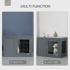 Kozy Furniture Style Dog Crate for Small and Medium Dogs, End Table Pet Cage with Two Lockable Doors - Grey