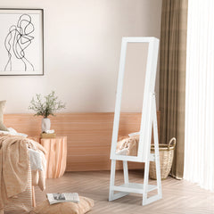 Kozy Jewellery Cabinet, Standing Mirror with LED Lights, Full-Length Mirror with Storage Drawers, Hooks and Shelves, Make-Up Armoire, Jewellery Organiser for Bedroom, White