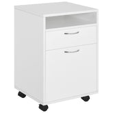 Kozy 60cm Filing Cabinet with Drawer, Open Shelf, Metal Handles and 4 Wheels, Office Home Organiser Mobile Printer, White