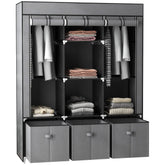 Kozy Fabric Wardrobe for Bedroom, Portable Wardrobe with 5 Shelves, 2 Hanging Rails and 3 Fabric Drawers, Foldable Closet, 125 x 43 x 162.5cm, Dark Grey