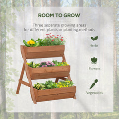 Kozy 3 Tier Raised Garden Bed Wooden Elevated Planter Box Kit, 66L for Flower, Vegetable, Herb, 65x75x78cm, Brown