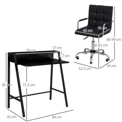 HOMCOM Office Chair and Desk Set, Faux Leather Swivel Chair with Wheels & Study Desk with Storage Shelf, Black | Aosom UK