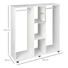 Kozy Open Wardrobe Double Mobile Storage Shelves Organizer W/6 Wheels-White