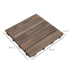 Kozy 27 Pcs Solid Wood Interlocking Decking Tiles For Patio, Balcony, Roof Terrace, Hot Tub, Black, (30 x 30 cm Per Piece)