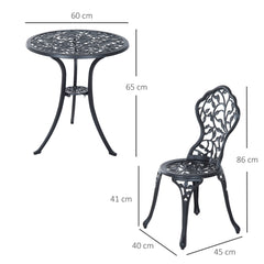 Kozy 3 Pcs Aluminium Bistro Set Garden Furniture Dining Table Chairs Antique Outdoor Seat Patio Seater Black
