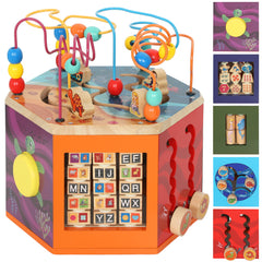 Kozy Wooden Activity Cube, Baby Toys with Bead Maze, Pattern Sorter for Toddlers Boys and Girls 18+ Months