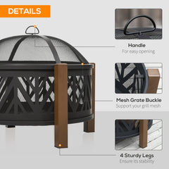 Kozy Metal Large Firepit Bowl Outdoor 2-In-1 Round Fire Pit Brazier w/ Lid, BBQ Grill, Poker for Backyard, Camping, Bonfire, Wood Burning Stove, 78 x 78 x 60cm, Black