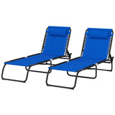 Outsunny 2 Pcs Folding Sun Lounger Beach Chaise Chair Garden Cot Camping Recliner with 4 Position Adjustable Blue | Aosom UK