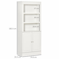 Kozy Kitchen Cupboard with 6-tier Shelving, Freestanding Storage Cabinet, Pantry Cupboard with 3 Open Compartments and Double-door Cabinet with Adjustable Shelves, White