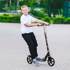 Kozy Kids Foldable Kick Scooter w/ Adjustable Height, Break, Big Wheels, for Ages 7-14 Years - Black