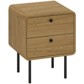 Kozy Bedside Table with 2 Drawers and Steel Legs - Oak