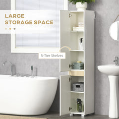 Kozy Tall Bathroom Cabinet with Adjustable Shelves, 5-Tier Modern Freestanding Tallboy with Storage Cabinets, White